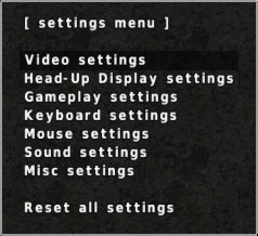 Settings menu